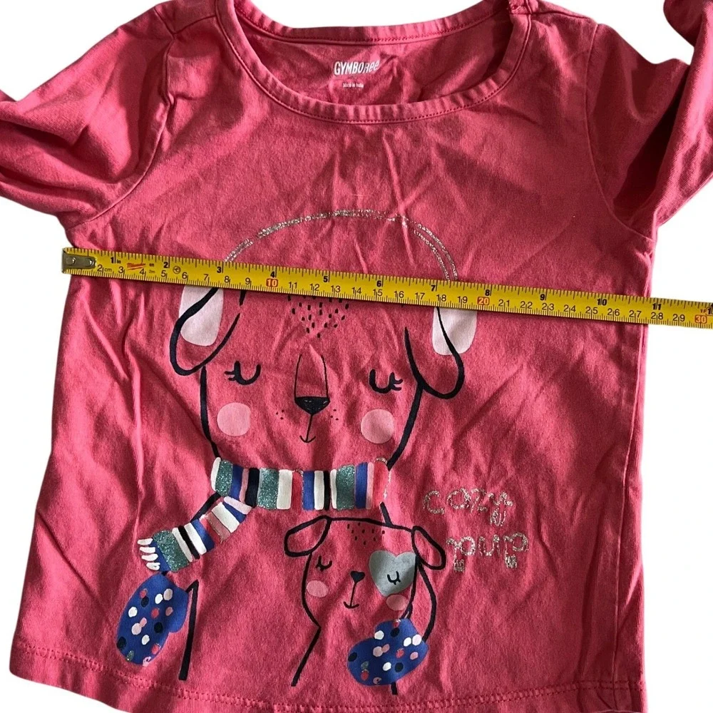 Gymboree Graphic Tee 2T Pink Excellent Long Sleeve Winter Dog Glitter Cozy Pup